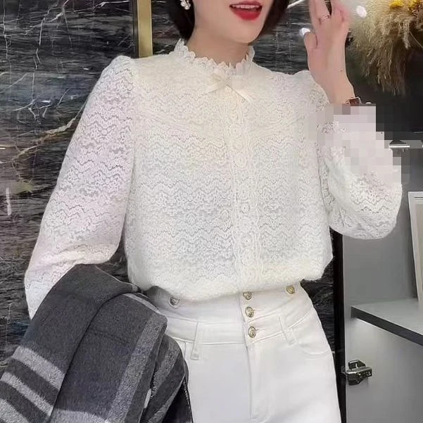 【贺筱姐】时尚洋气百搭半高领加绒蕾丝上衣S927款
