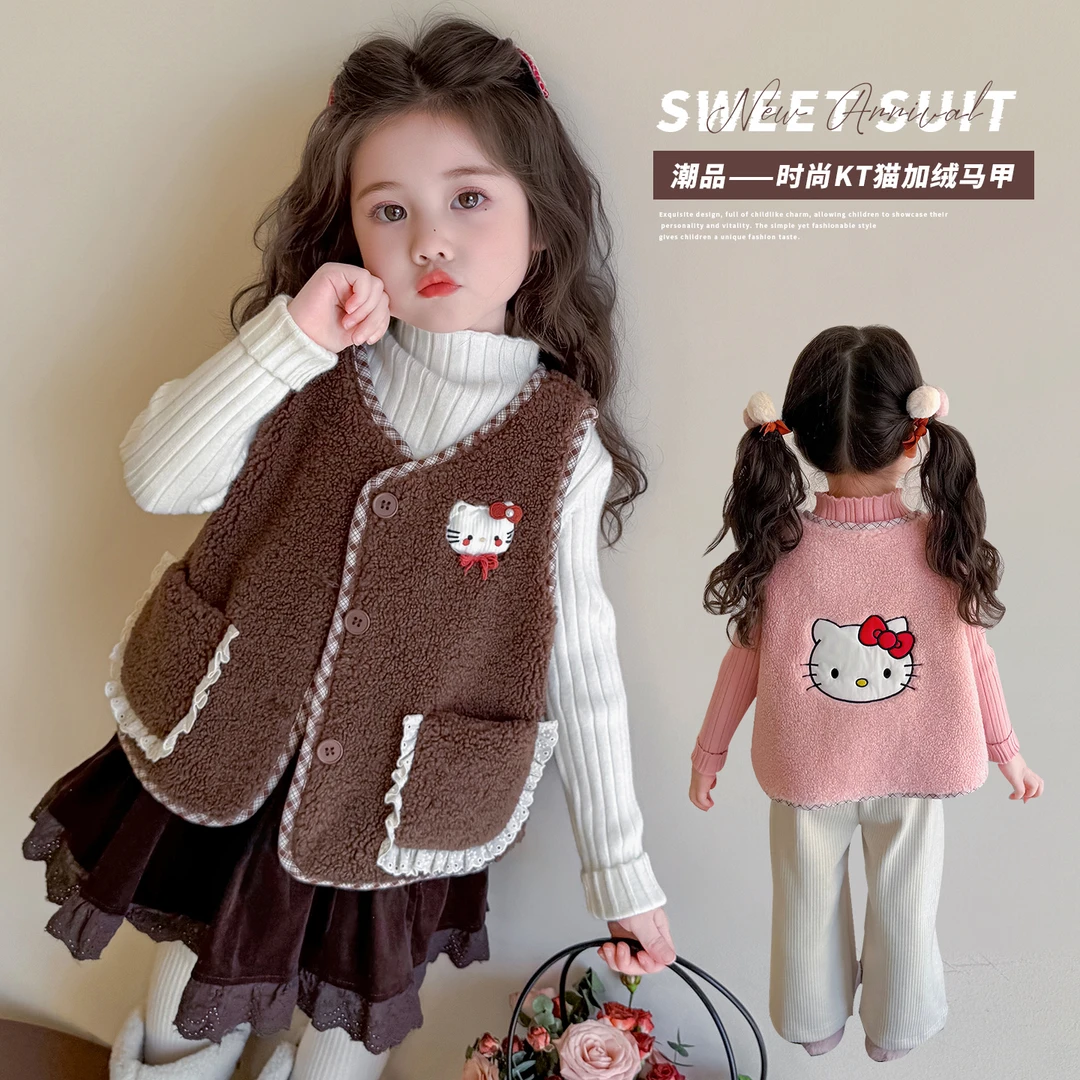 【猫咪加绒马甲】女小童冬季新款洋气秋冬百搭外穿加绒卡通猫咪马甲