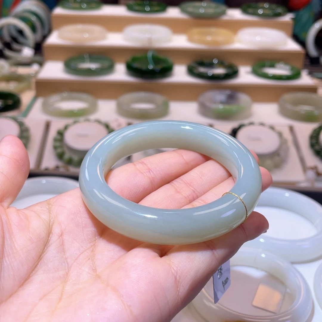 和田玉未镶嵌颈饰高品切莫蓝手镯52/53