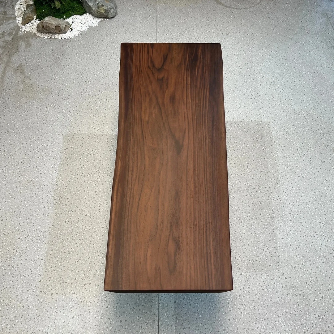 北美黑胡桃实木大板桌餐桌茶桌独板 自然边尺寸：175*73-65-57*5.5