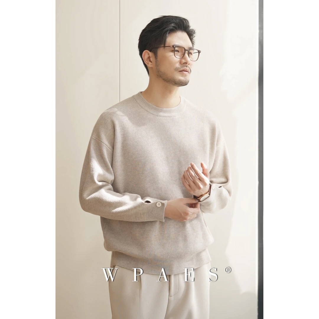 WPAES 秋冬简约肌理感男士圆领纯色宽松休闲毛衣松弛氛围感针织衫