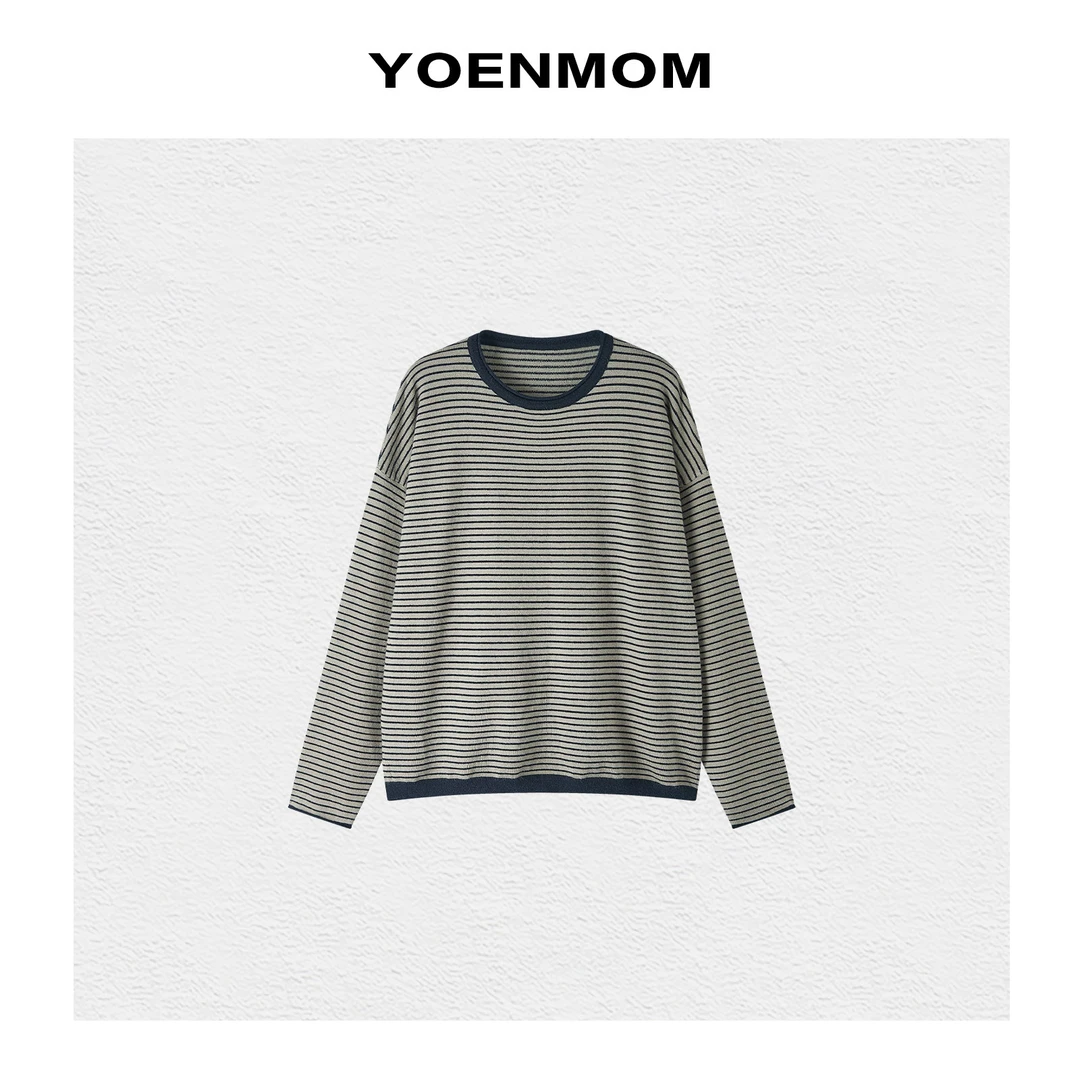 YOENMOM·条纹控2025早春新品 慵懒复古通勤百搭撞色圆领款针织衫
