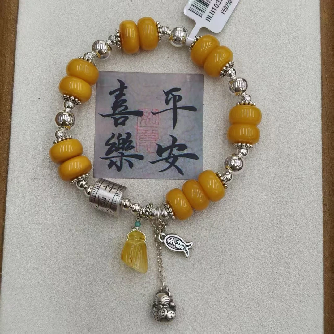 925银手链 S925银护护招财C猫蜡蜡大饼手链