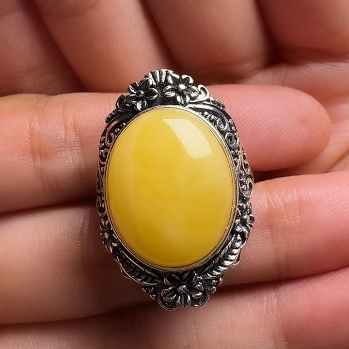 蜜蜡银S925镶嵌戒指戒指