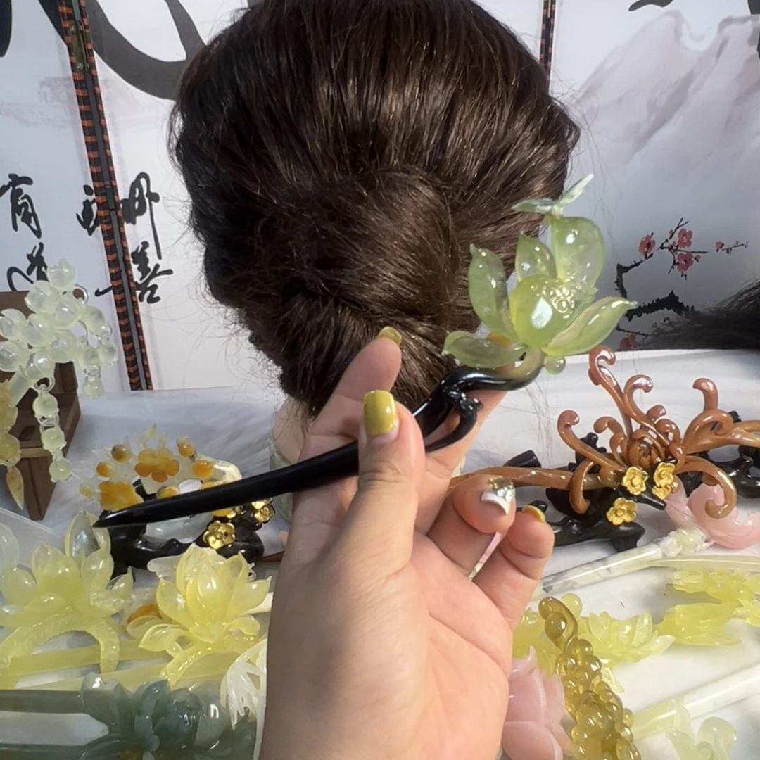 ****团定制蛇纹石玉毛货发饰