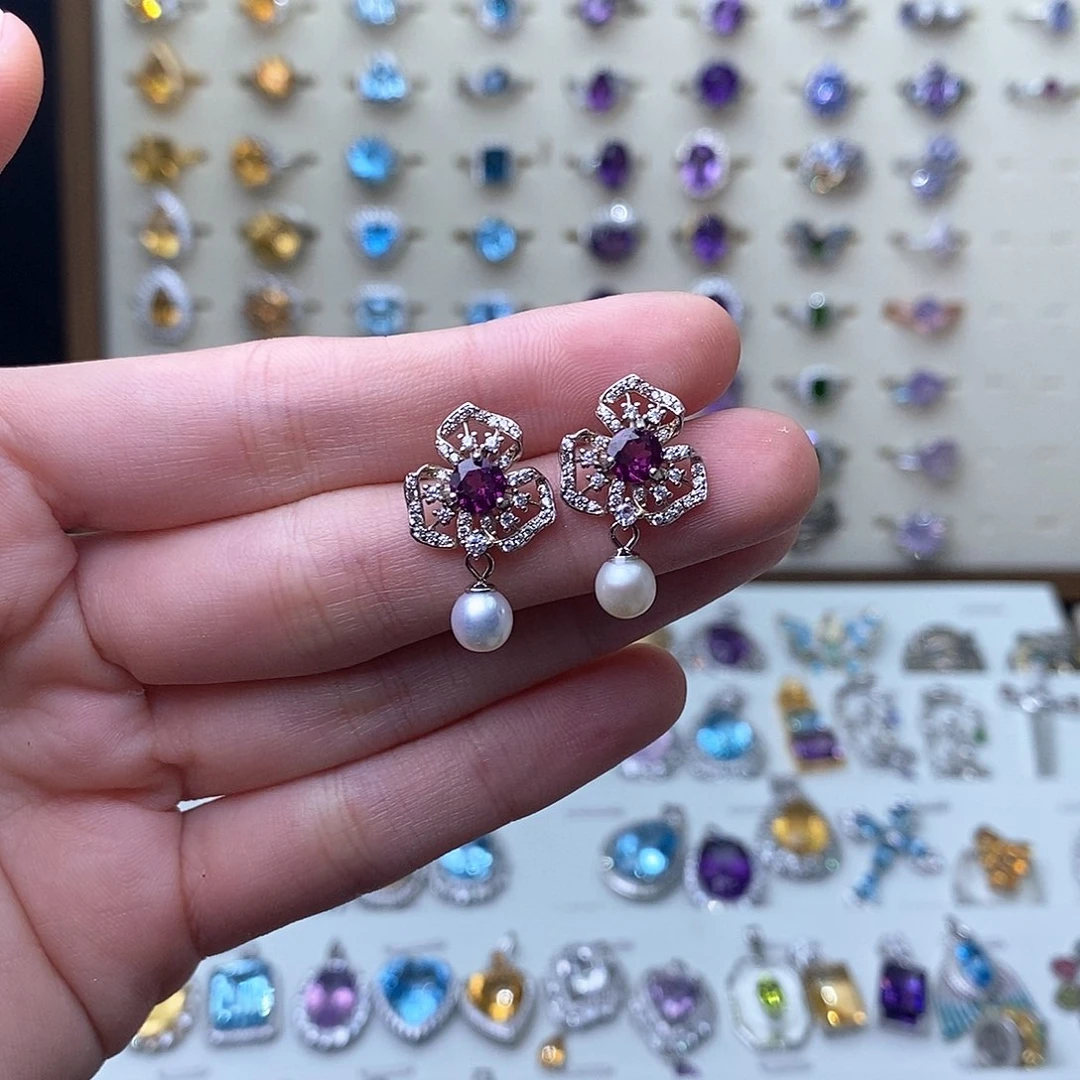 石榴石（紫牙乌）耳饰银S925镶嵌s****y（需要证书备注