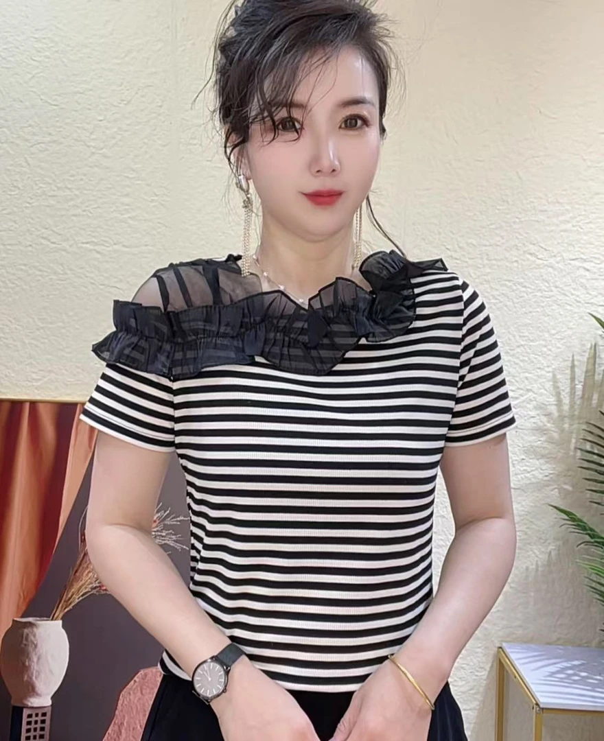 2025夏季凉快设计感时尚气质显瘦妈妈装百搭洋气女神打底上衣#541