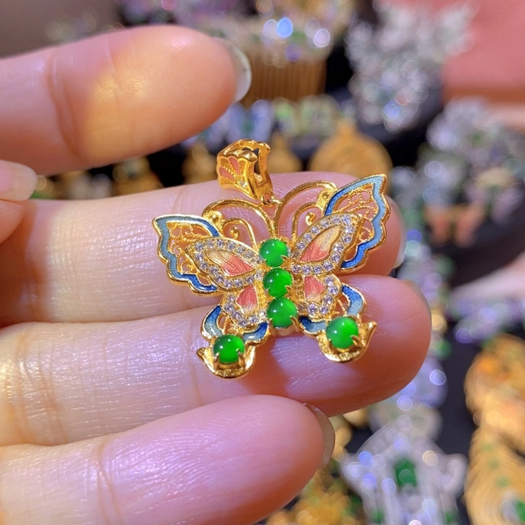 吊坠(不含链)银S925镶嵌翡翠