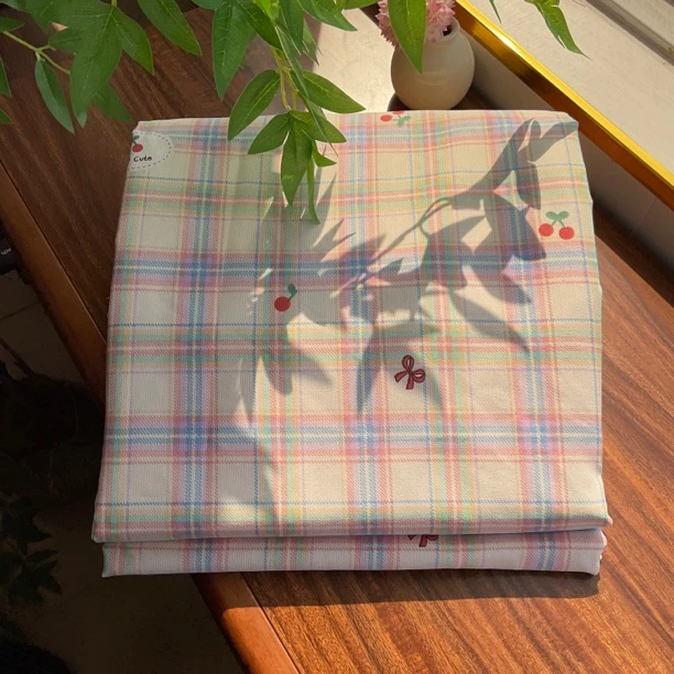 山东粗布床单（樱桃彩格）尺寸2✖️2.4米加厚原棉大帆布