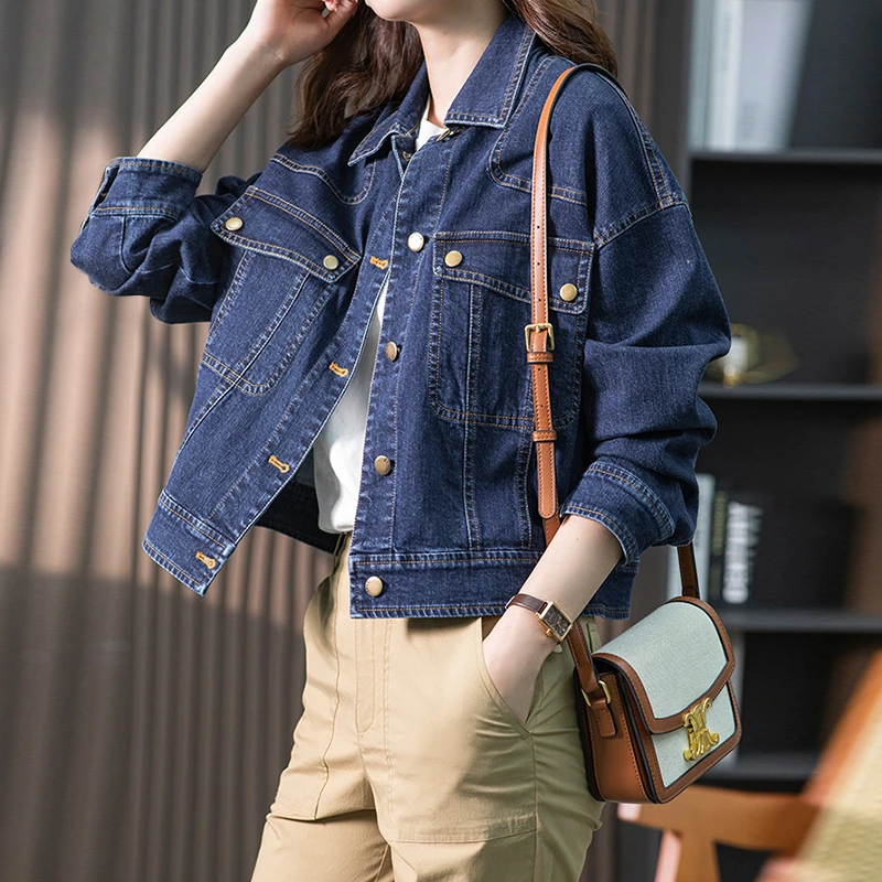 高含棉时尚牛仔短外套女2025年秋冬新款高级感宽松显瘦长袖上衣
