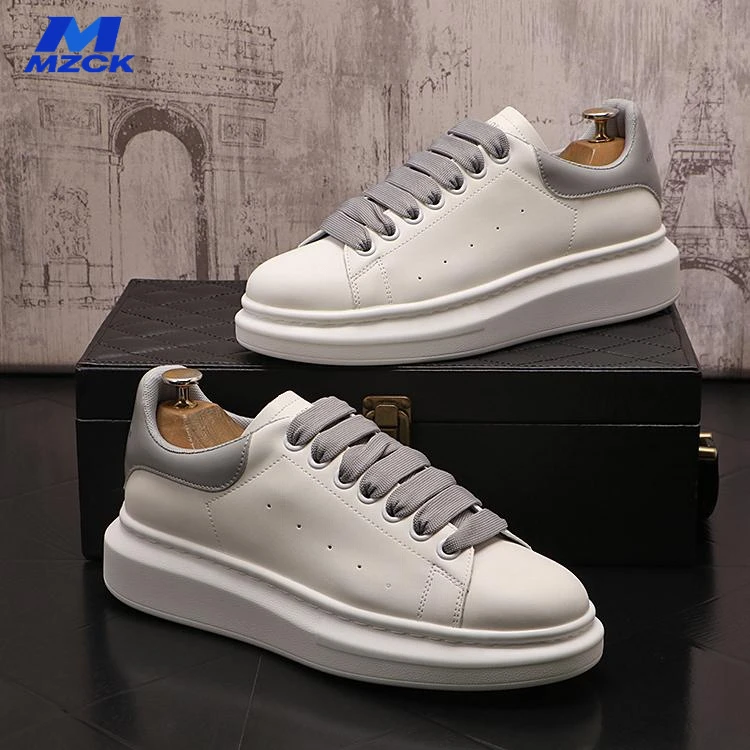 MZCK男鞋子舒适潮鞋男士休闲鞋厚底增高圆头板鞋系带白色松糕鞋男