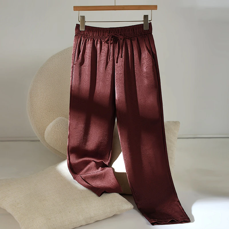 桑蚕丝窄版小脚裤九分裤女夏季新款薄款休闲裤桑蚕丝高腰休闲裤女