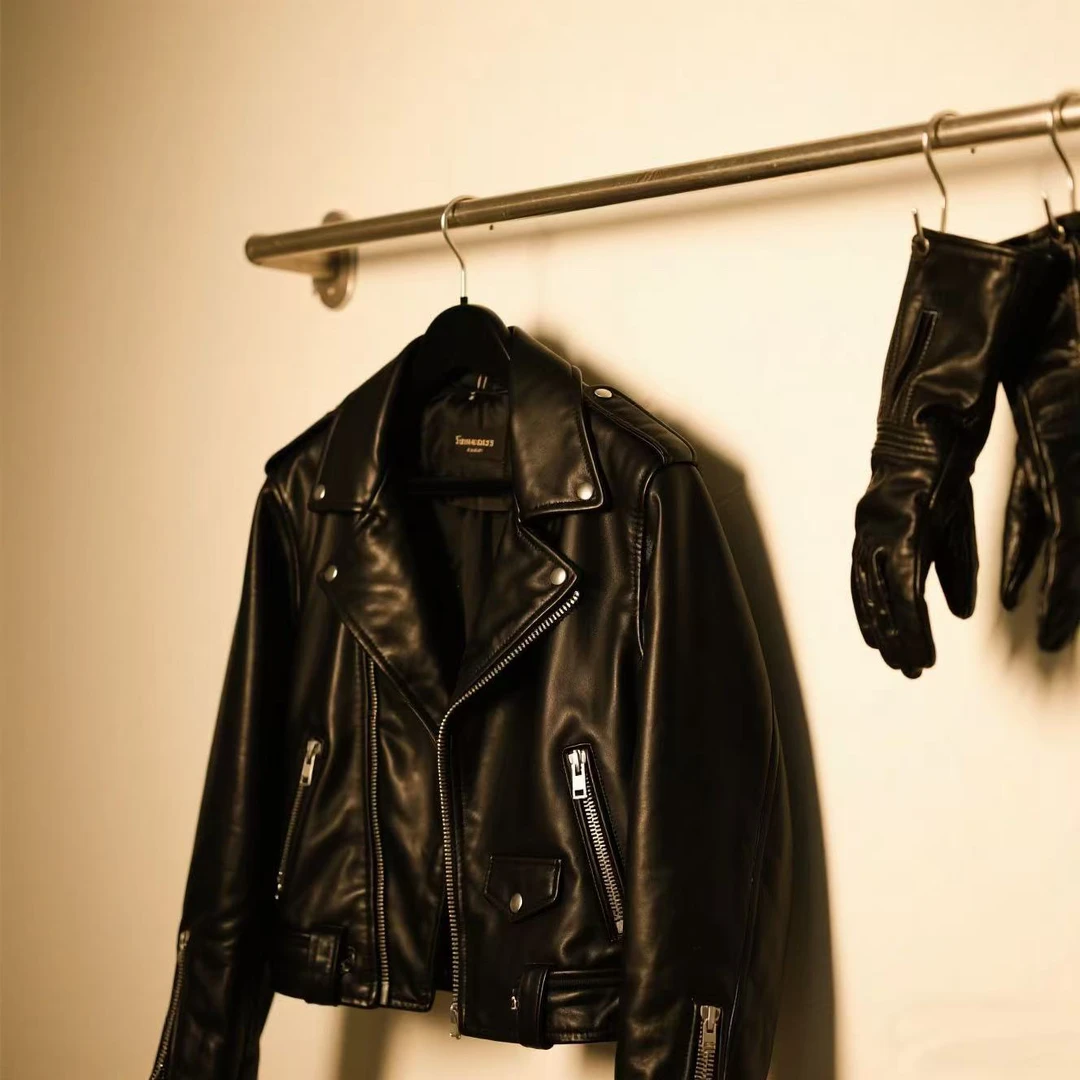 翻领薄款西装领机车直下摆男皮衣时尚休闲复古