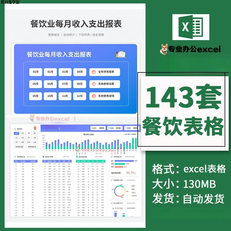 餐饮业小饭店收支记账表库存成本经营毛利润营业日报统计excel
