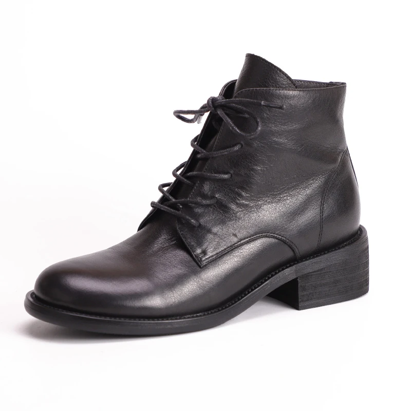 2025圆秋冬方高跟系带女靴百搭低跟交叉绑带马丁靴DMYA19-6