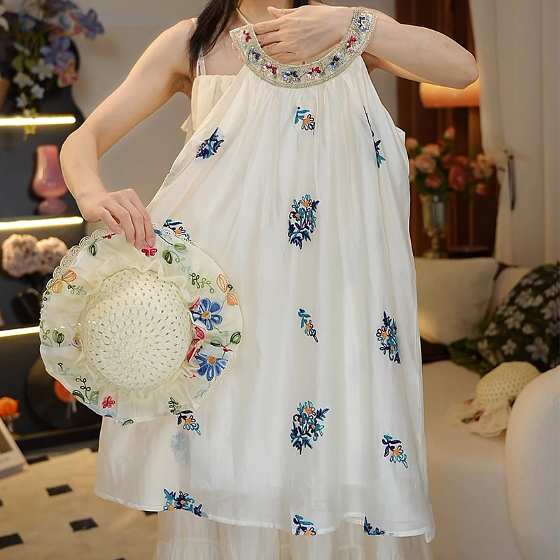 夏季新款儿童刺绣小花无袖连衣裙波西米亚沙滩裙HCB647-tylj
