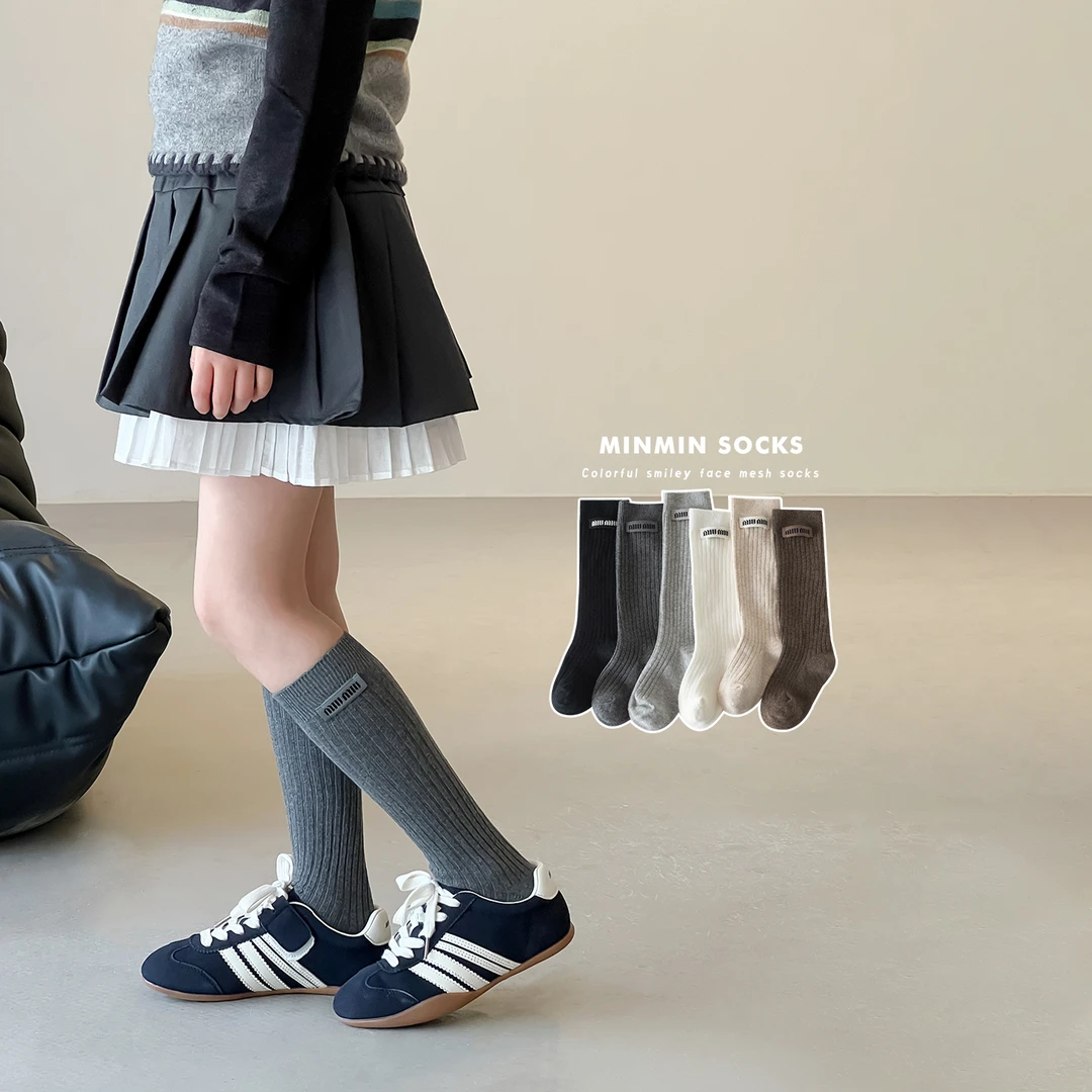 女童长筒袜春秋精梳棉儿童韩版ins布标小腿袜秋季女孩宝宝中筒袜