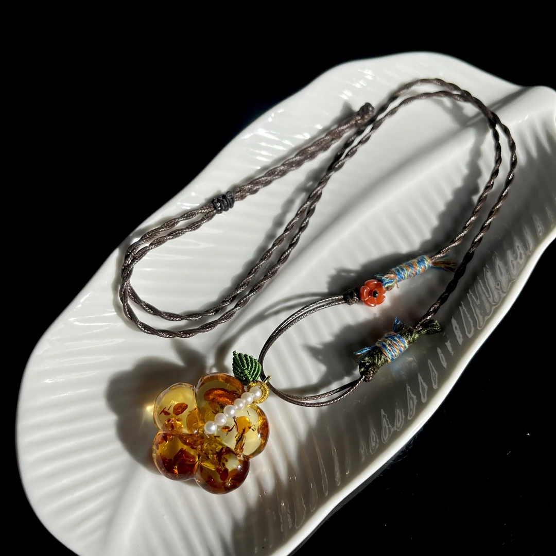 【大鱼甄选】花珀有钱花DIY编绳吊坠YW93多样性发其一手工百搭