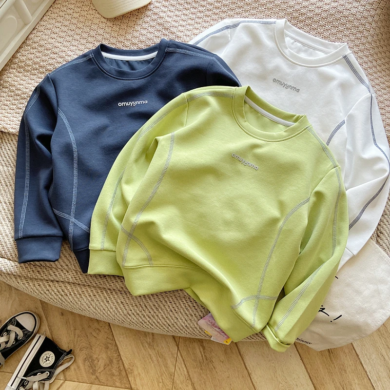 男童圆领卫衣春秋款2025新款儿童撞色线上衣男孩洋气休闲打底衫