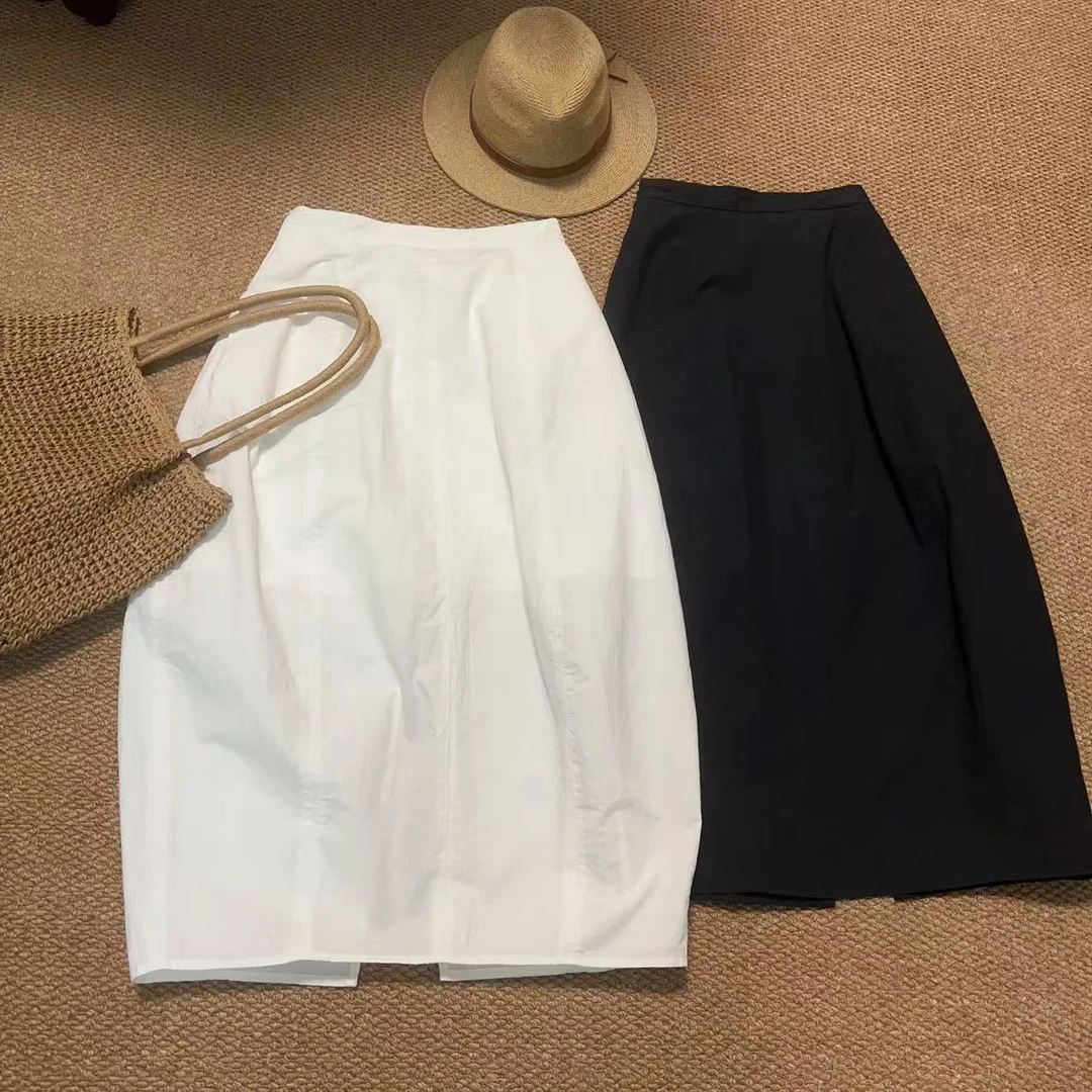 【那尚新品】极简风后开叉气质简约花苞裙