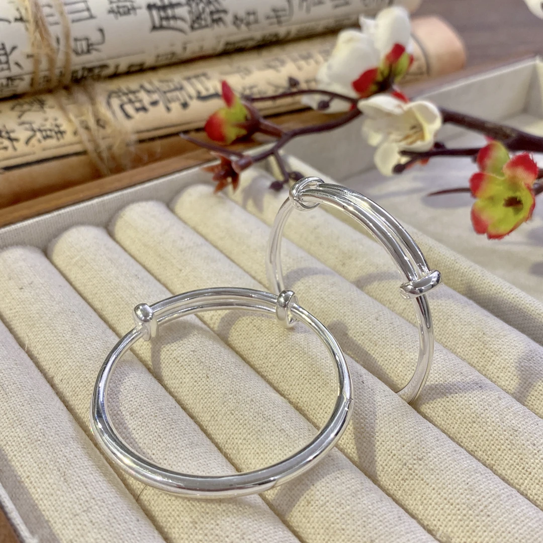 足银手镯 0-5岁光面圆肚子宝宝对镯儿童镯 足银999.9 约25克