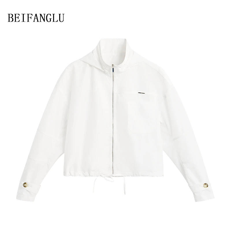 北方鹿 夏季新款晒衣外套连帽轻质凉感下摆抽绳宽松时尚女士17023