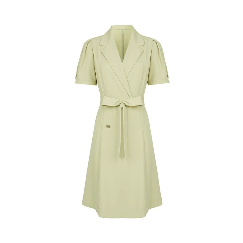 S·DEER圣迪奥时尚女装OL风优雅西装领收腰短袖连衣裙S24261220