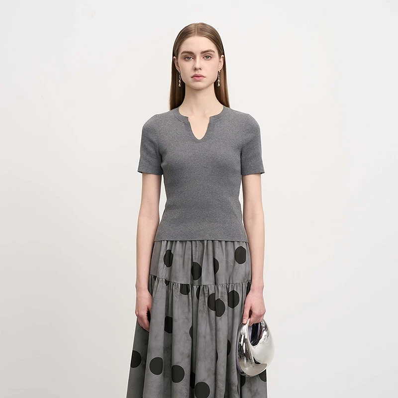 S·DEER【复古波点】圣迪奥短款时尚百搭不规则修身针织衫