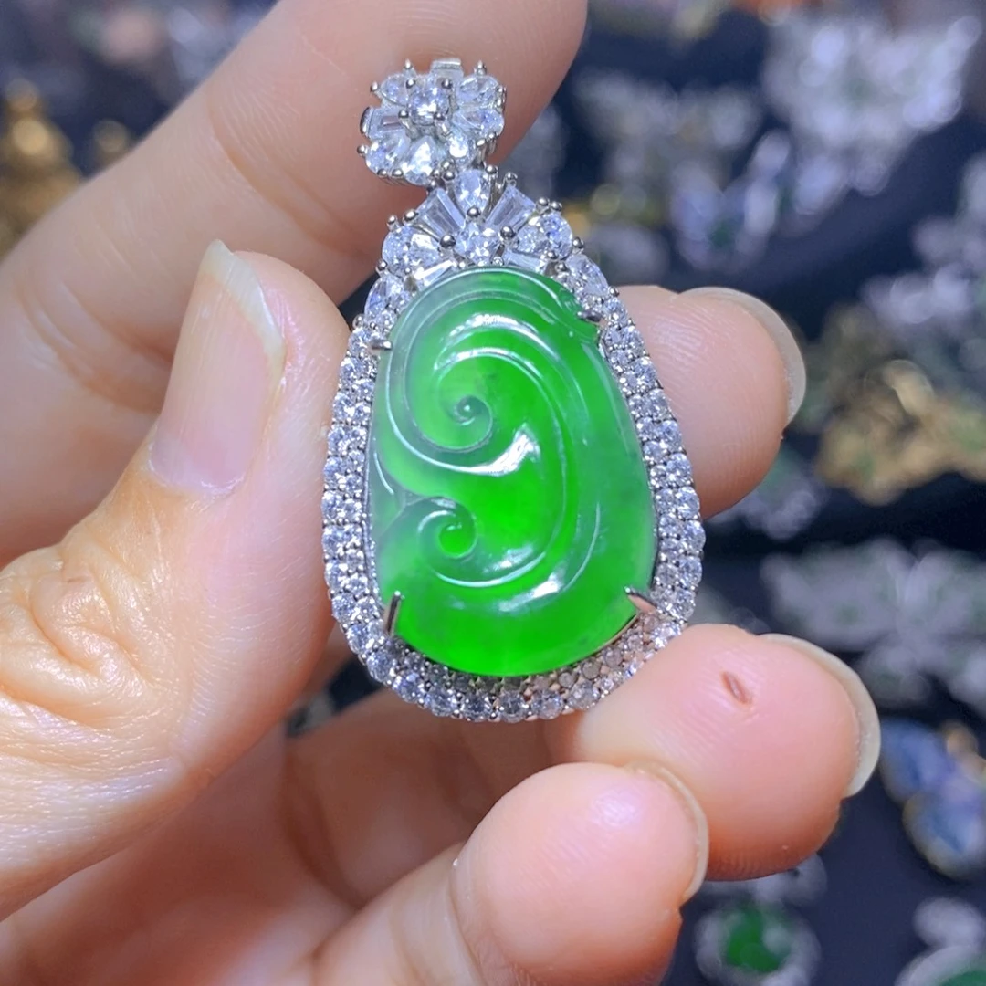 翡翠银S925镶嵌吊坠(不含链)天然翡翠