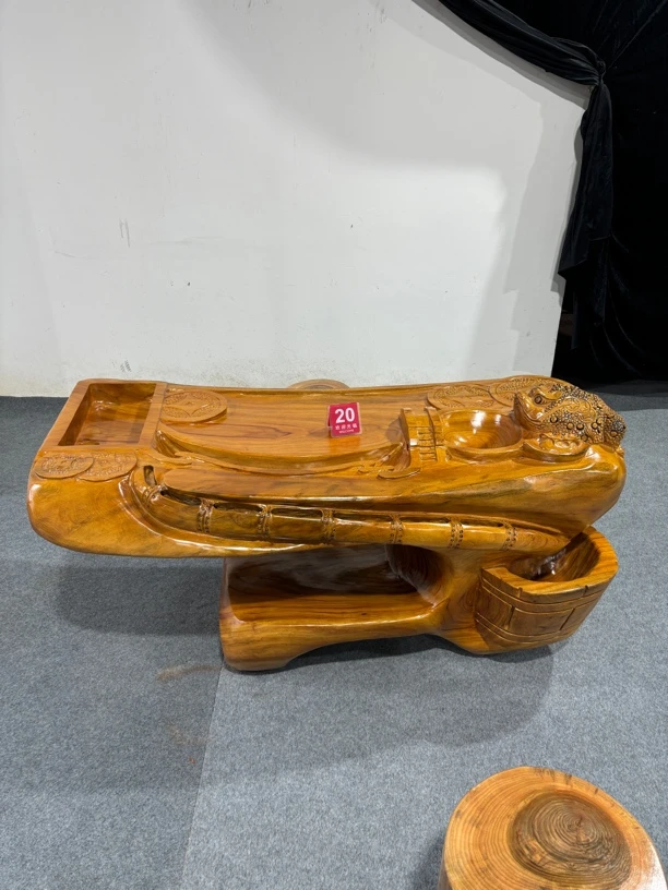 香樟木原木实木整体无拼接流水茶台，尺寸138-62-62/73