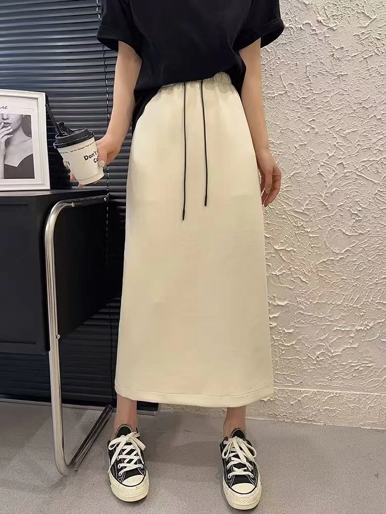 284#加绒松紧腰新款后开叉直筒半身裙【裙长82-85】B7-2