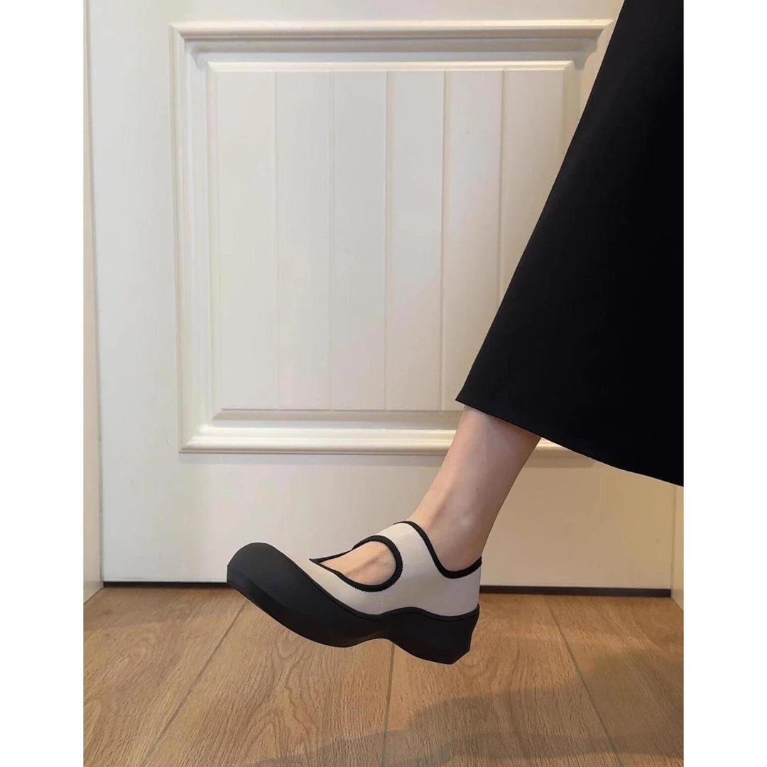 牛皮版~时尚厚底圆头魔术贴浅口单鞋女2025新款百搭休闲玛丽珍鞋