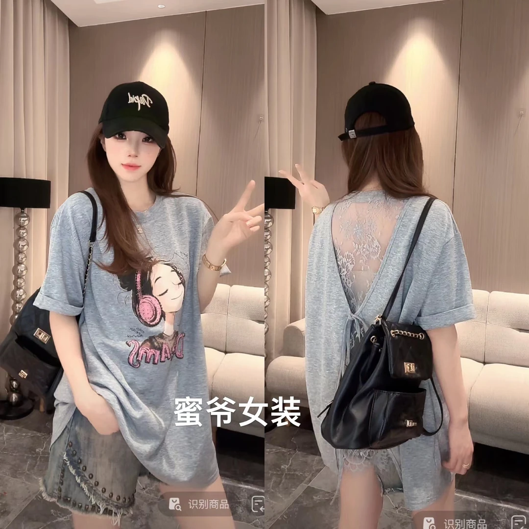 【蜜爷家】欧货女孩背后蕾丝大版T恤113#