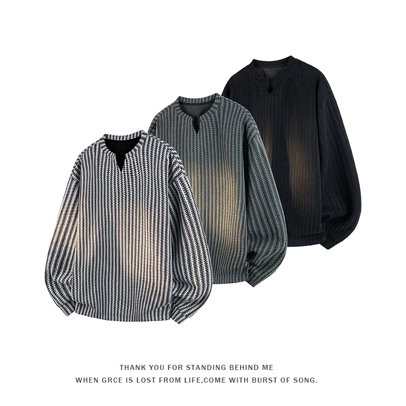 大码长袖t恤男款秋季解构拼接圆领卫衣cleanfit内搭打底