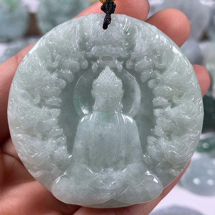 翡翠未镶嵌颈饰九龙大日如来福利两面工艺福利