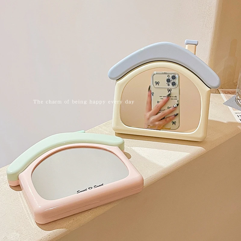 可爱房子台式化妆镜可立镜便携随身小镜子桌面梳妆镜女生宿舍镜子