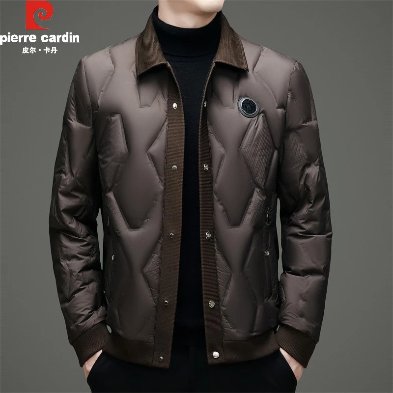 皮尔卡丹高端羽绒服男2025秋冬款时尚休闲翻领轻薄白鸭绒保暖外套