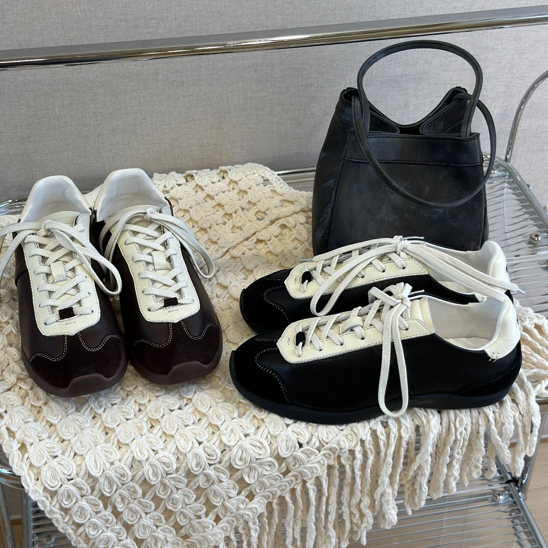 1复古真皮德训鞋女鞋2025新款春季小众休闲运动鞋百搭系带阿甘鞋