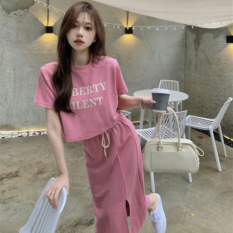 清仓处理休闲时尚夏季新款辣妹短款恤女盐系穿搭半身裙两件