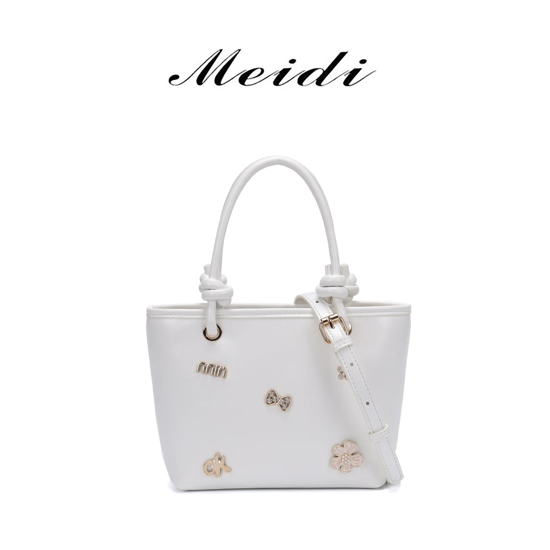 MEIDI小托特包2025新款时尚百搭大容量单肩斜挎包6003白色