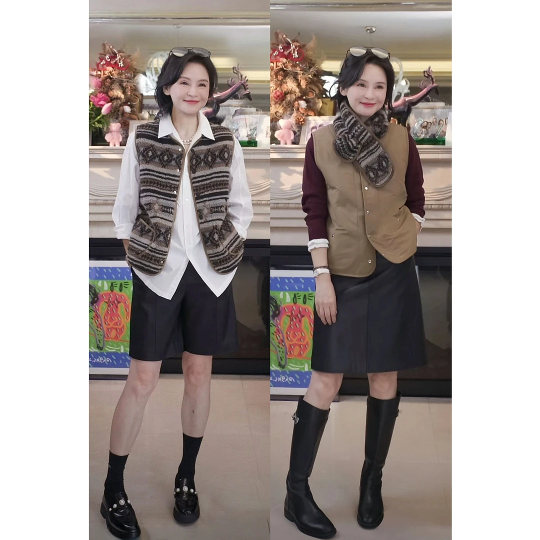我是摩羯费尔岛马甲 摇粒绒双穿提花时尚百搭保暖秋冬外套围巾