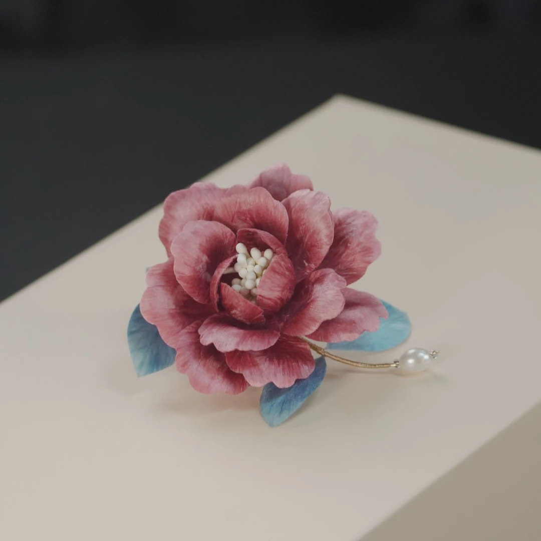 豆沙色牡丹非遗绒花南京绒花日常旗袍配饰古风插梳手工簪发