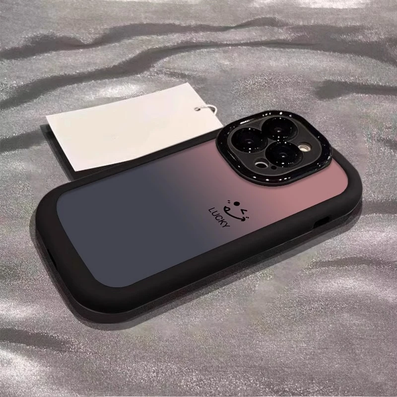 适用苹果15promax手机壳泡芙iphone14plus渐变笑脸16卡通13防摔xr