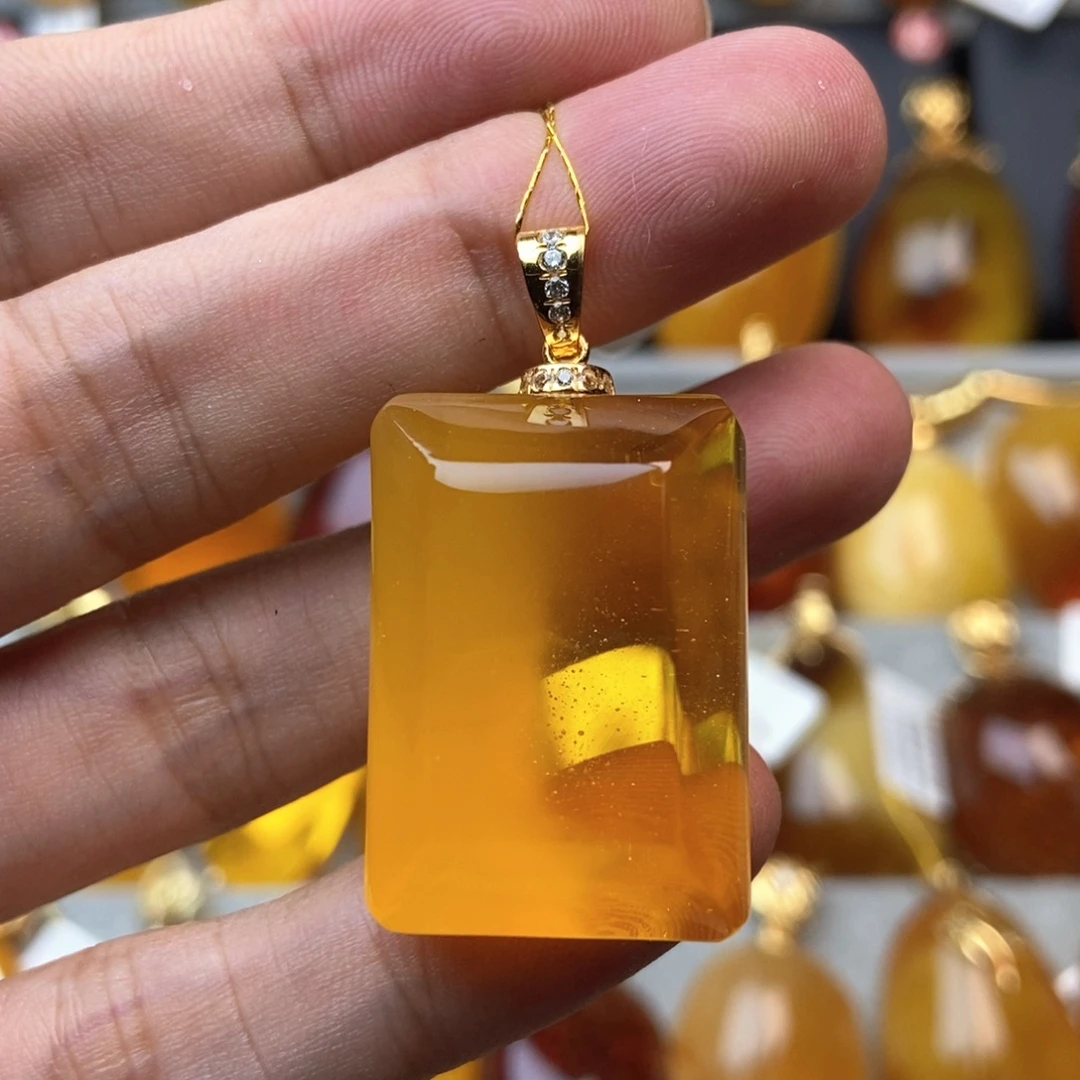 琥珀颈饰银S925镀金镶嵌