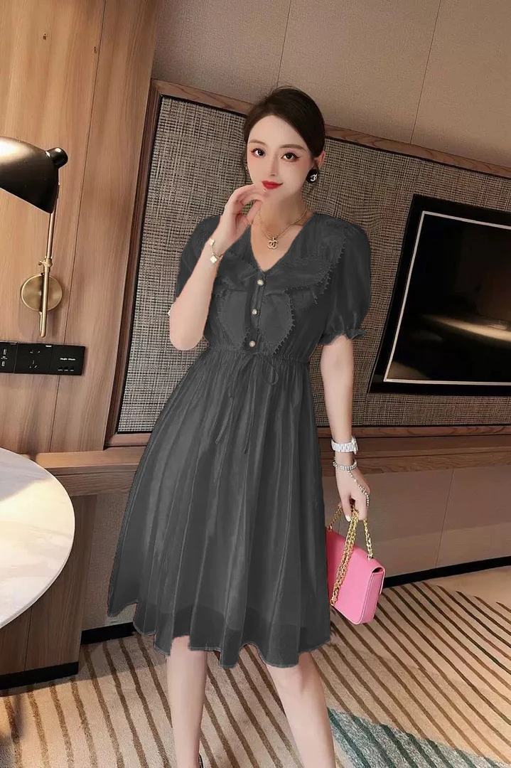 B705专柜同款汉派夏季气质设计感时尚法式纯色小众女装连衣裙