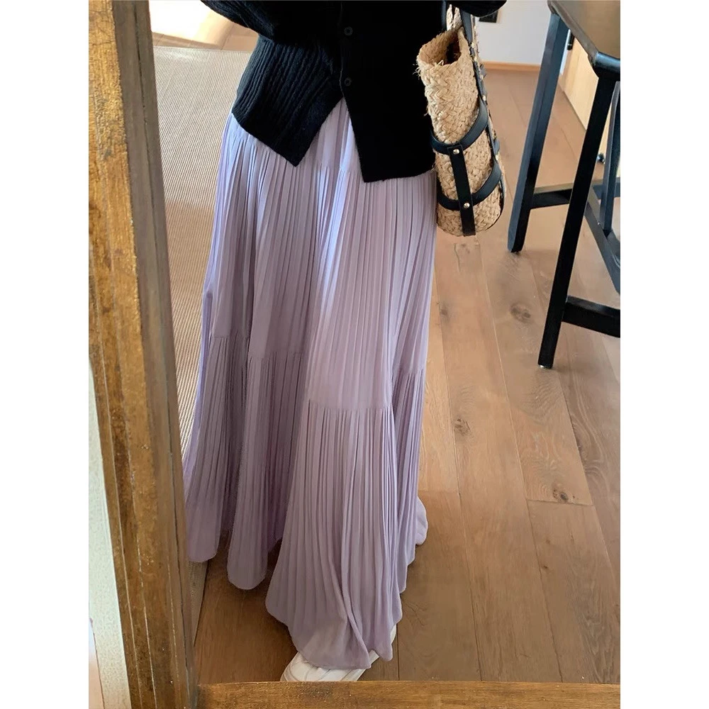 法式半身裙女夏2025新款设计感小众高腰显瘦垂感百褶a字长裙