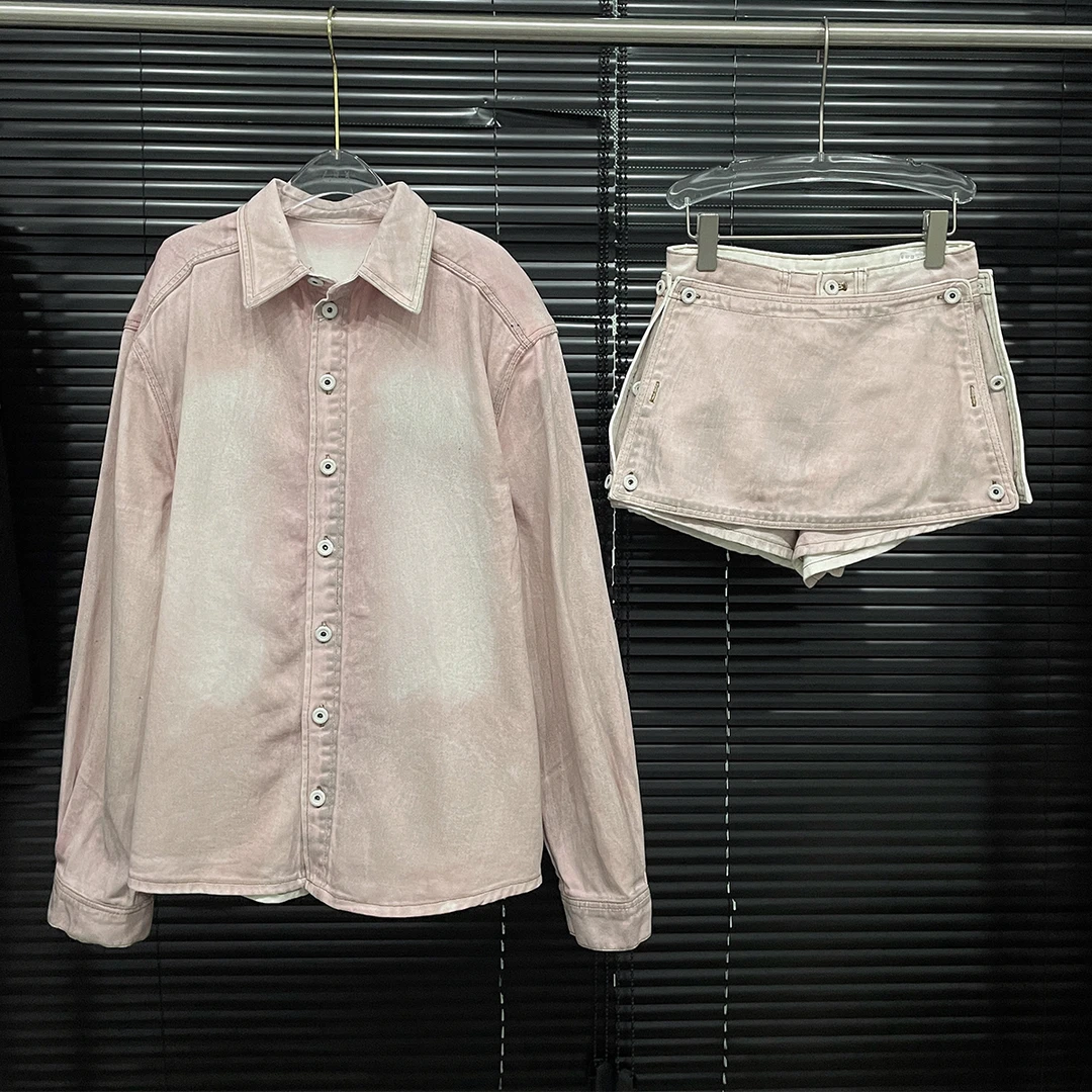 付新博女装多巴胺粉色牛仔套装女设计感减龄外套+短裙两件套13760