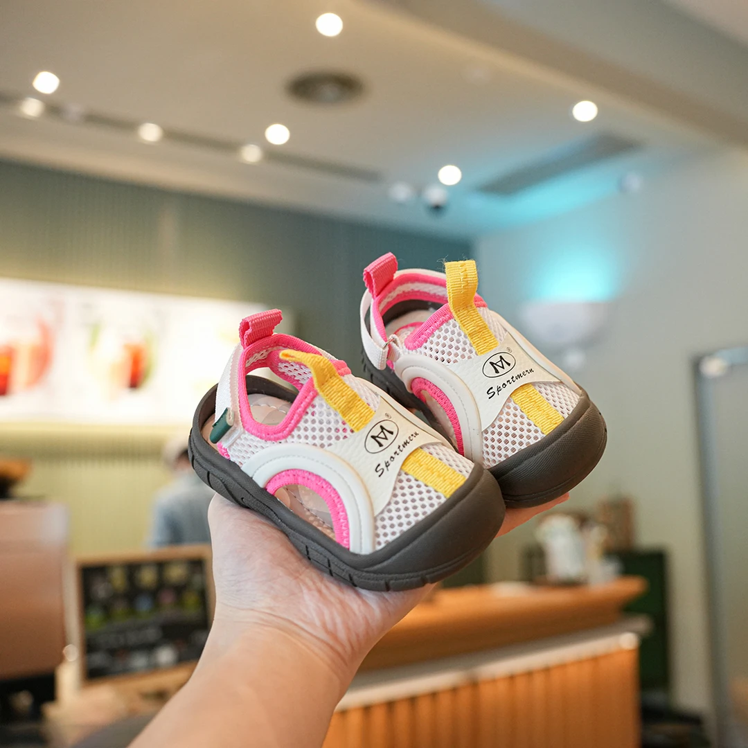 女童网面学步鞋婴儿透气运动凉鞋小童中性夏季软底女包头沙滩鞋