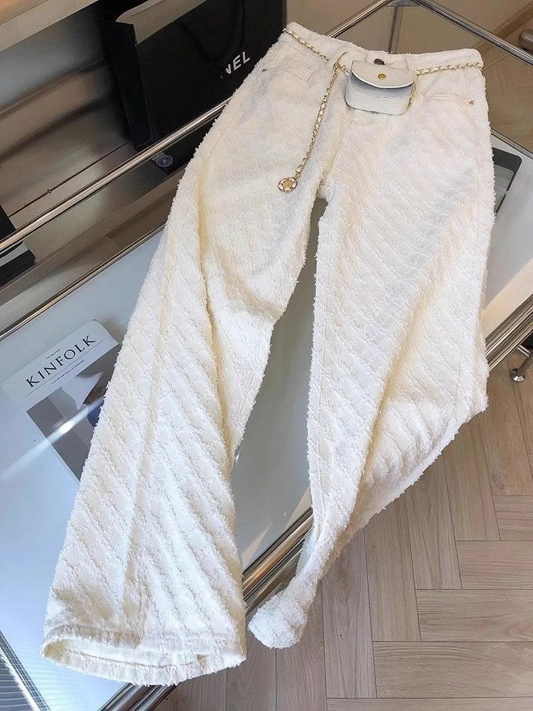 2025秋季新款潮流休闲韩版白色牛仔裤女高腰小脚显腿长直筒牛仔裤