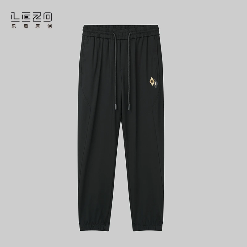 LEZO乐周原创 夏季休闲透气针织束脚长裤休闲版925203713 黑色